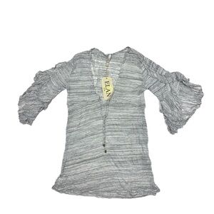 Elan Women's Gray Ruffle Sleeve Blouse